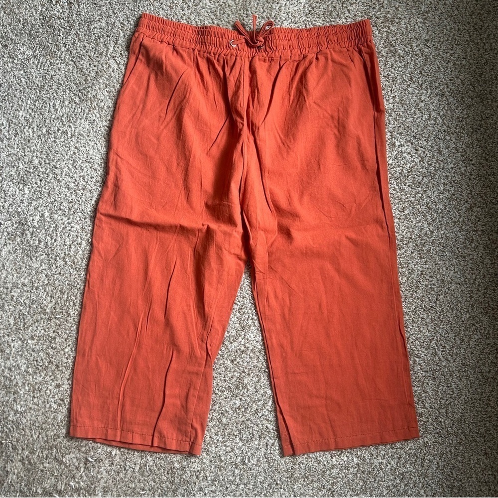 Casual Orange Cropped Pants Elastic Drawstring Waist XXL